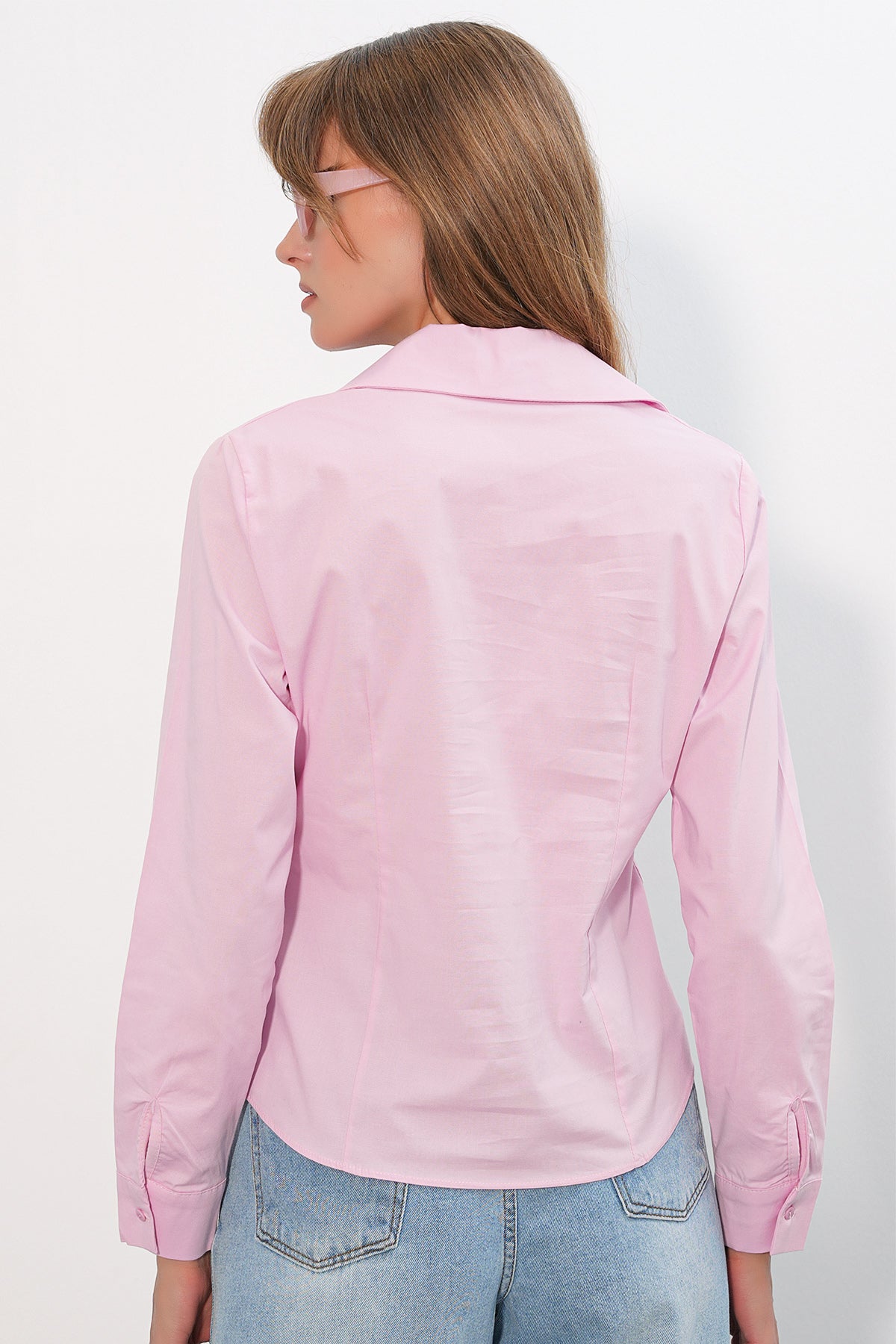 Image of Kadın Klasik Yaka Basic Gömlek 20398 - Pembe