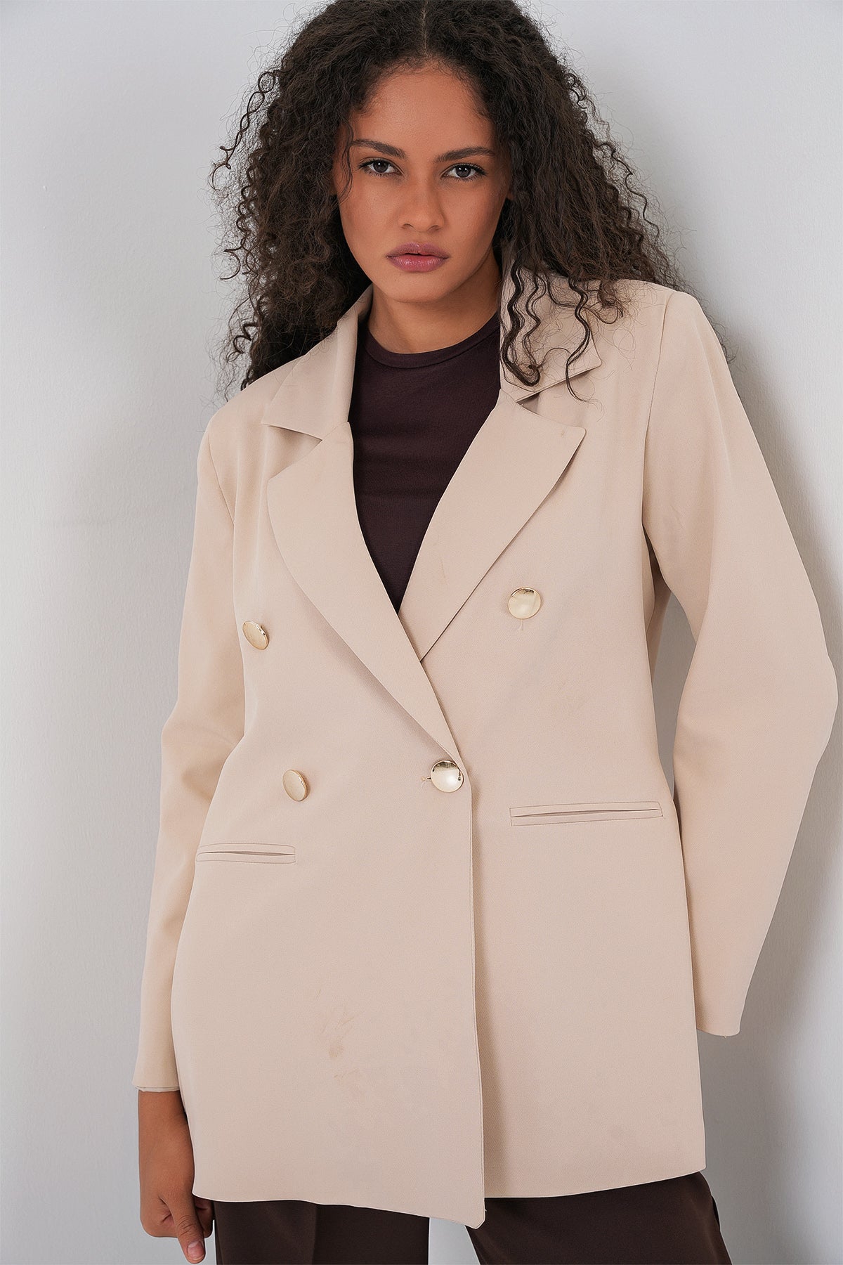 Image of Kadın Kruvaze Yaka Blazer Ceket 0722 - Krem