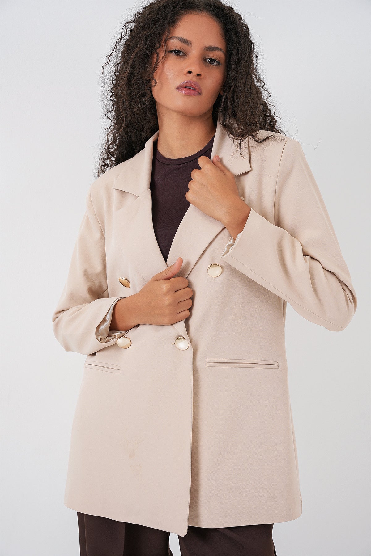 Image of Kadın Kruvaze Yaka Blazer Ceket 0722 - Krem