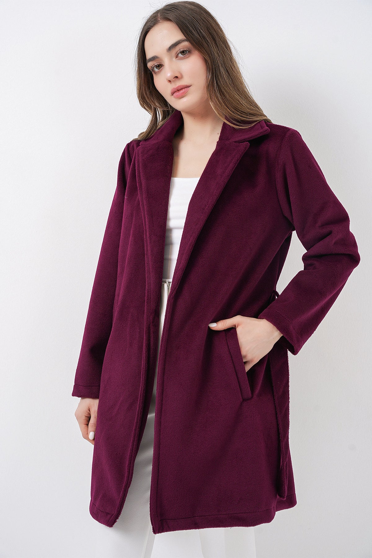Image of Women's Belted Coat 9171 - Burgundy