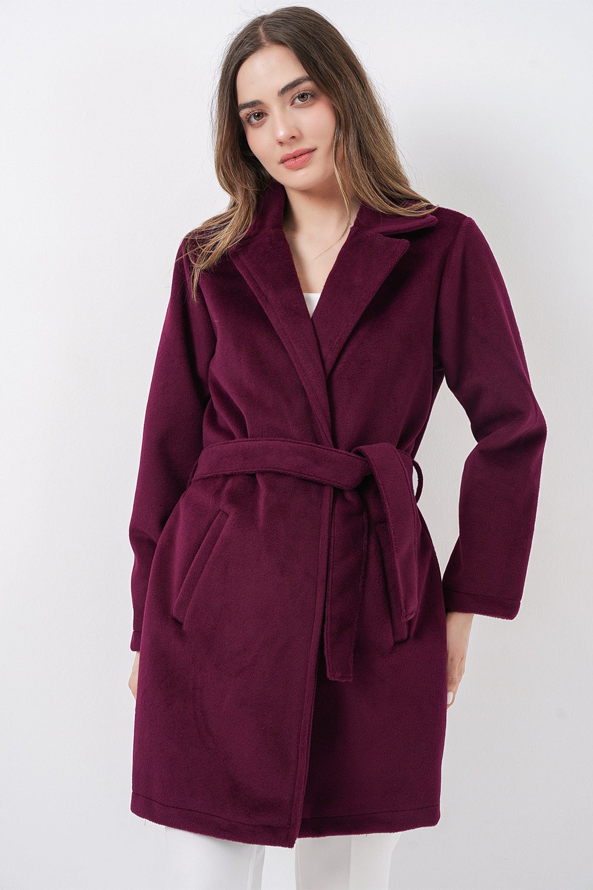 Image of Women's Belted Coat 9171 - Burgundy