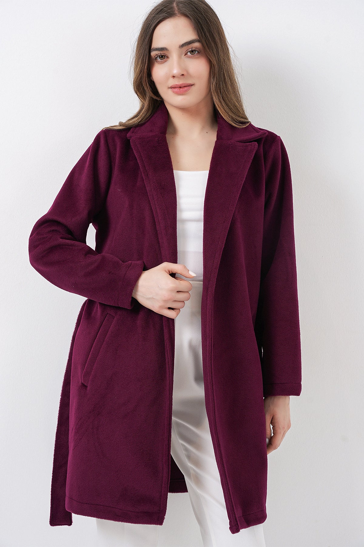 Image of Women's Belted Coat 9171 - Burgundy