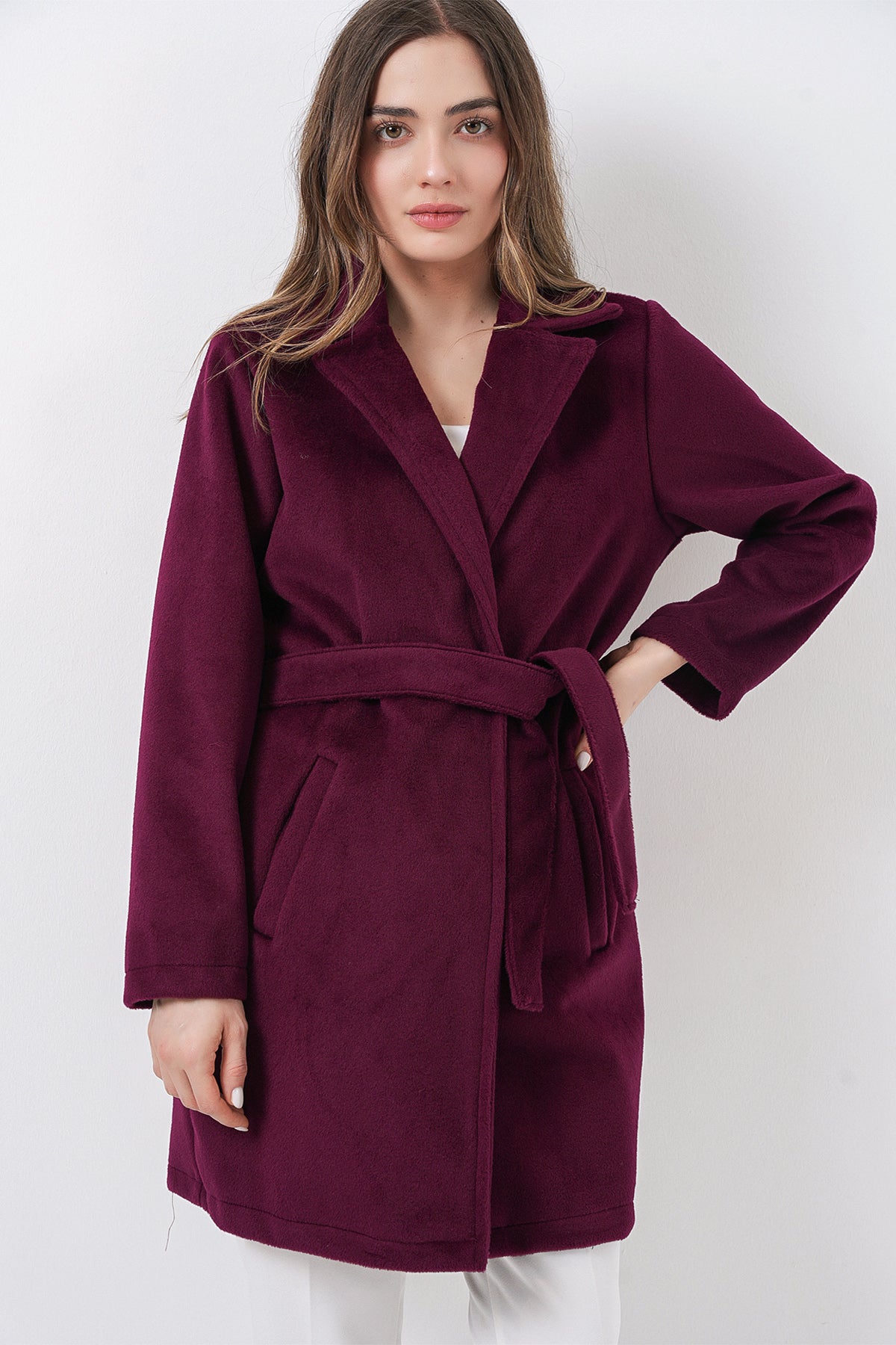 Image of Women's Belted Coat 9171 - Burgundy