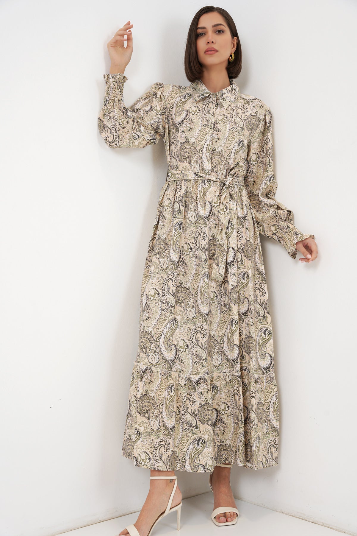 Image of Rochie hijab cu curea pentru femei 2589 - Bej