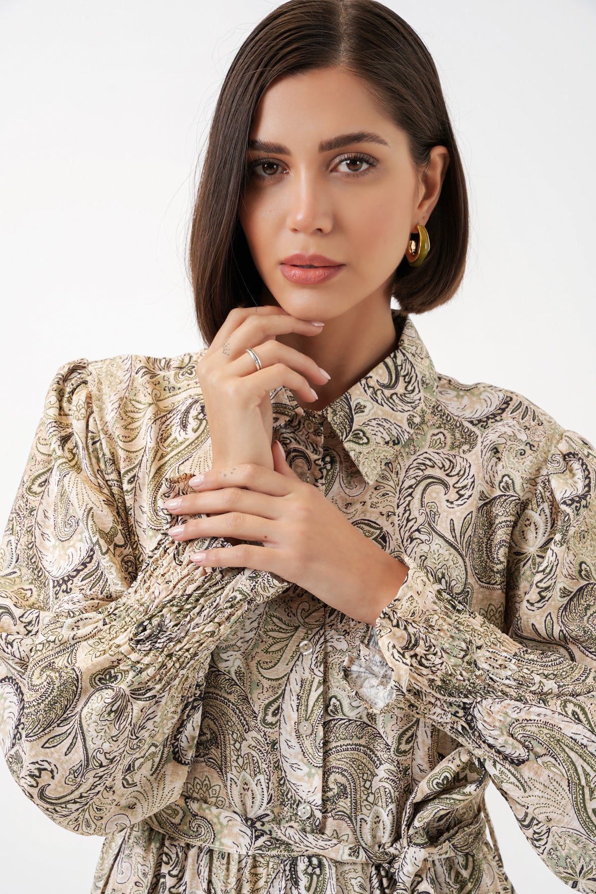 Image of Rochie hijab cu curea pentru femei 2589 - Bej