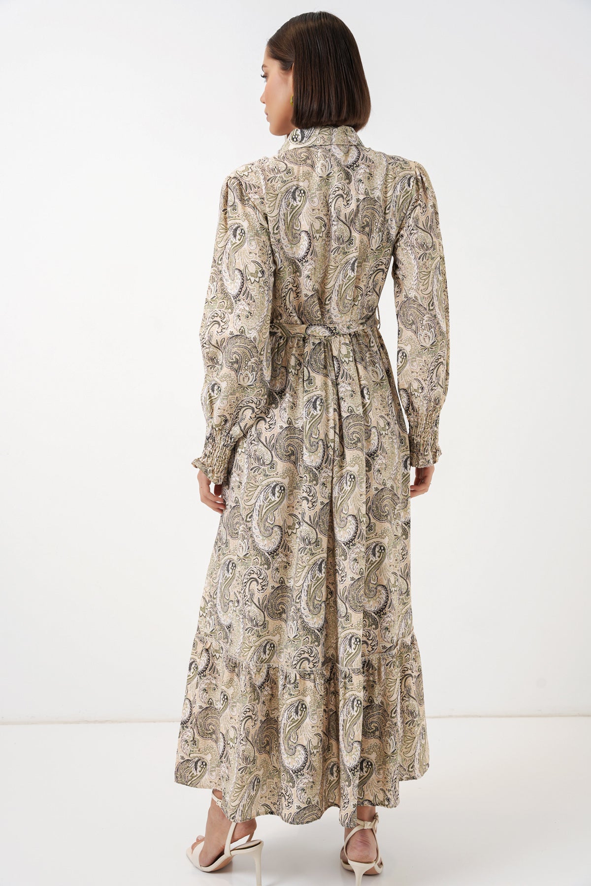 Image of Rochie hijab cu curea pentru femei 2589 - Bej