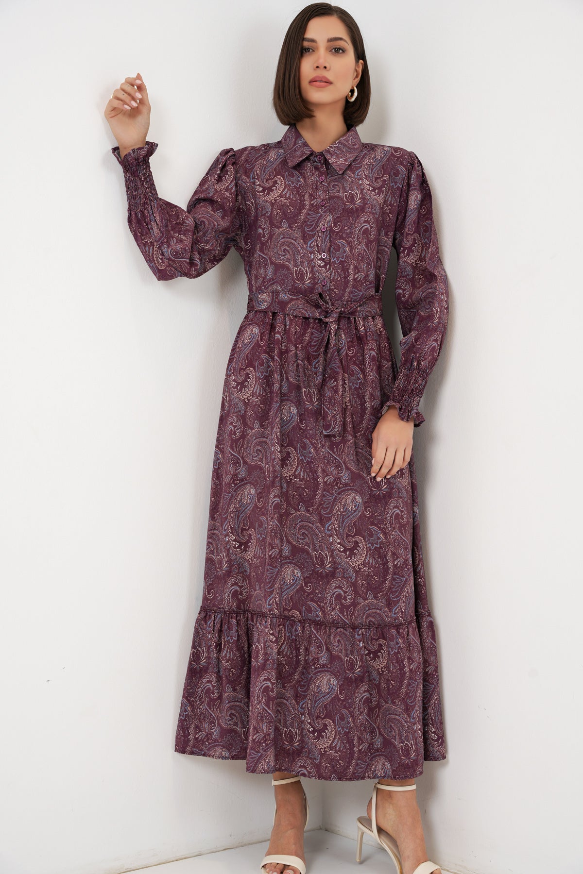 Image of Kadın Kuşaklı Tesettür Elbise 2589 - Bordo