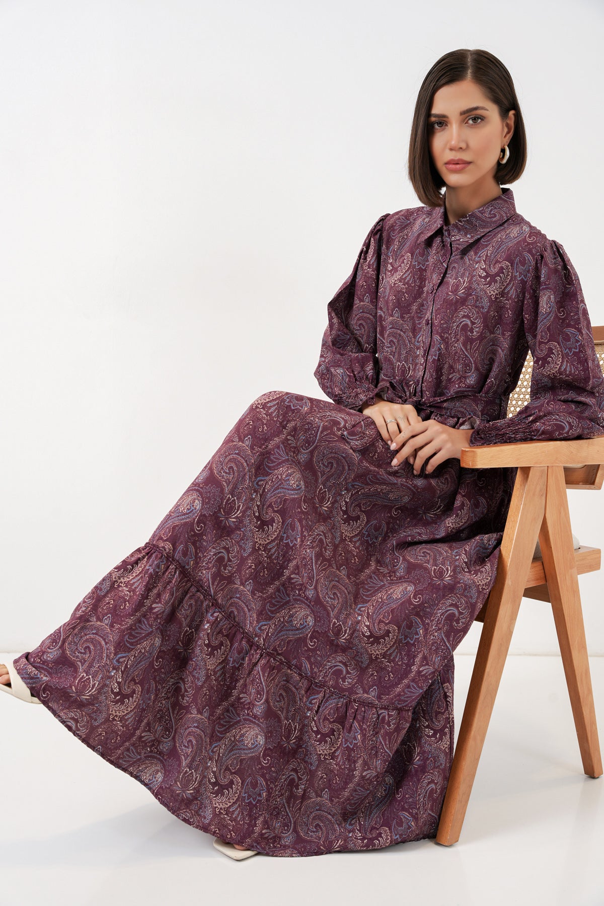 Image of Kadın Kuşaklı Tesettür Elbise 2589 - Bordo