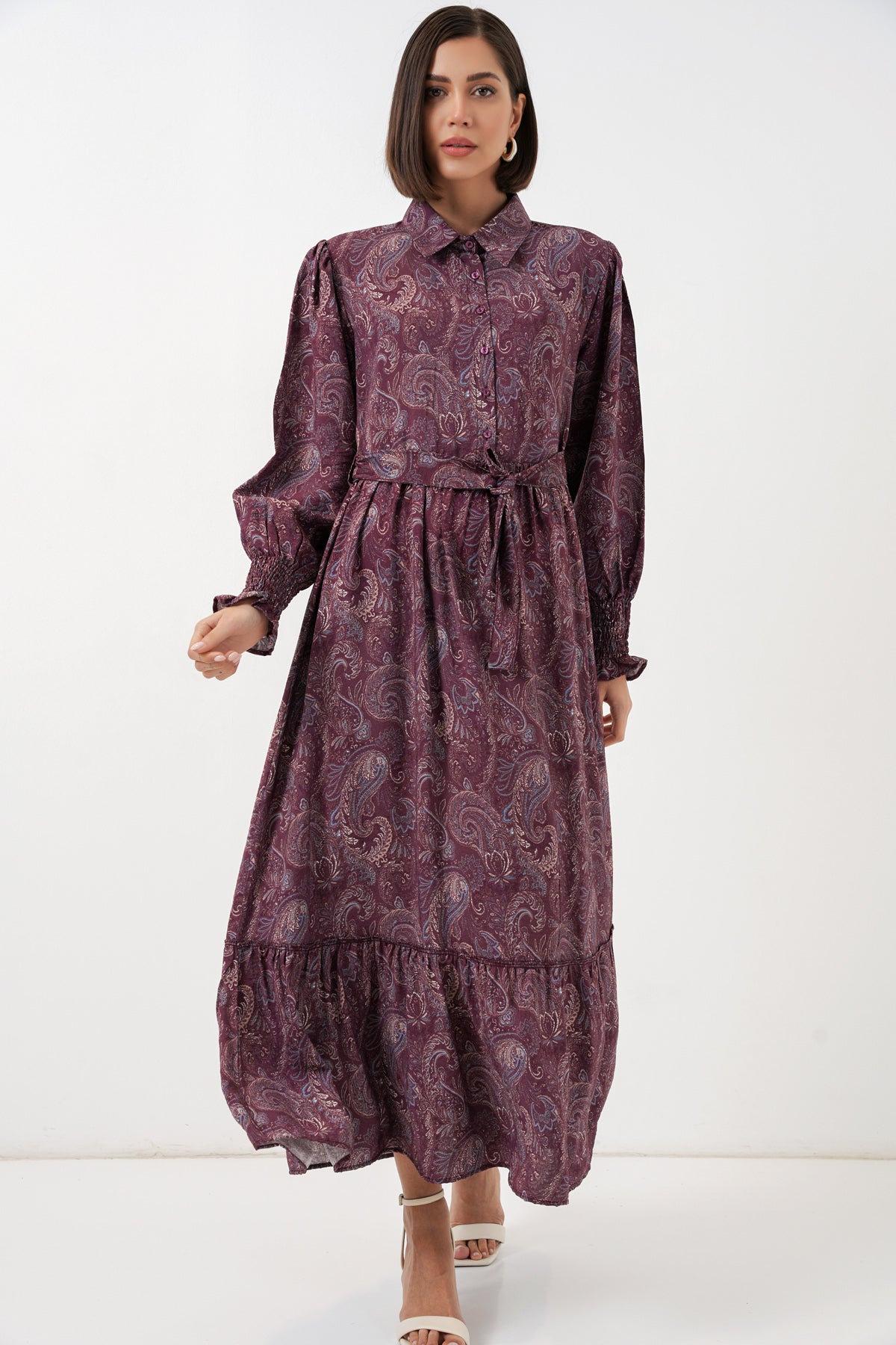 Image of Kadın Kuşaklı Tesettür Elbise 2589 - Bordo