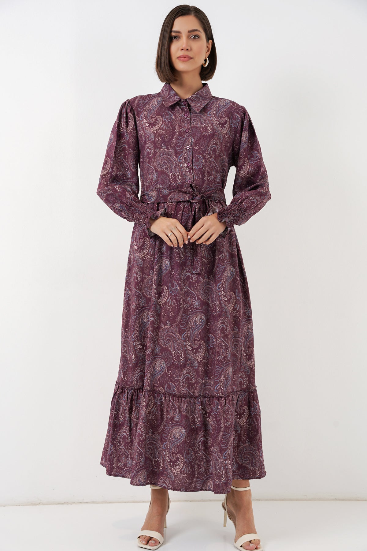 Image of Kadın Kuşaklı Tesettür Elbise 2589 - Bordo