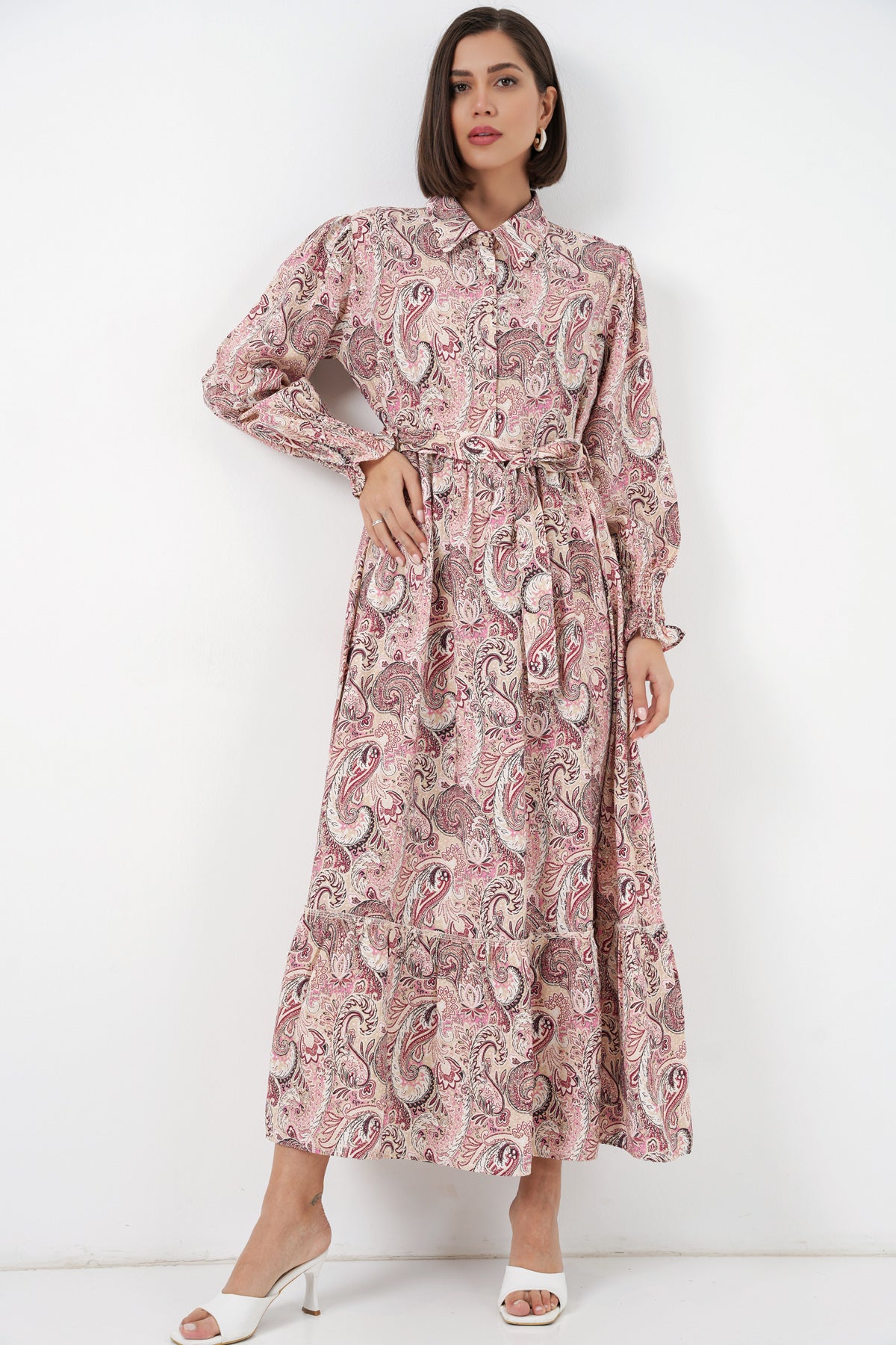 Image of Kadın Kuşaklı Tesettür Elbise 2589 - Pembe