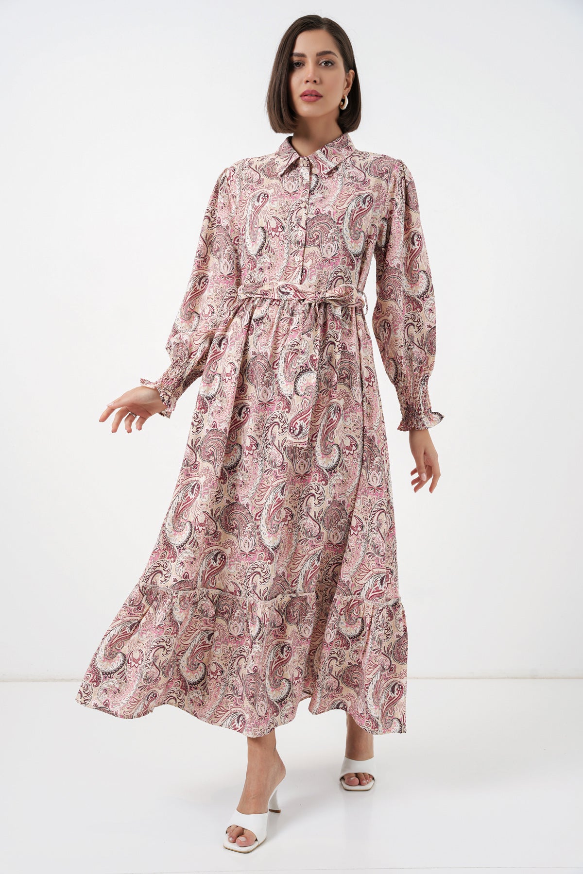Image of Kadın Kuşaklı Tesettür Elbise 2589 - Pembe