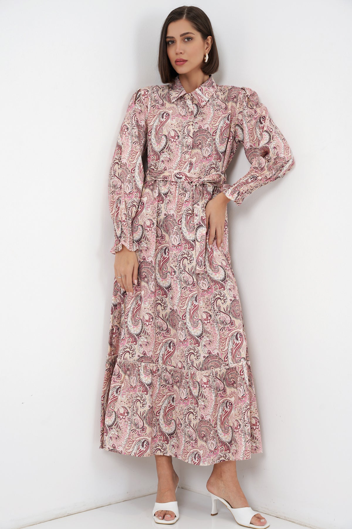 Image of Kadın Kuşaklı Tesettür Elbise 2589 - Pembe