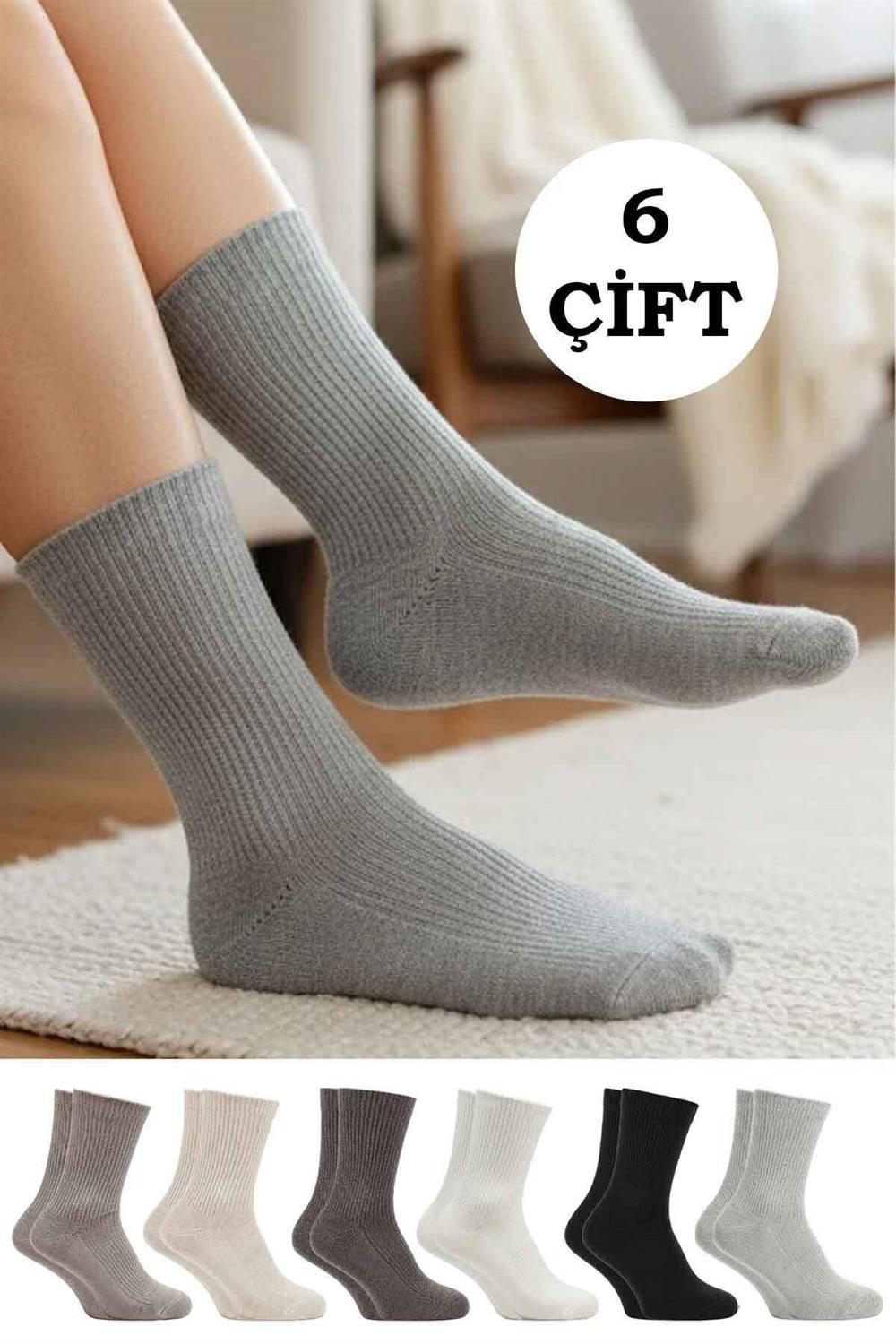 Image of Kadın Lambswool Yün Kışlık Kalın Soket Çorap 6'Lı Paket