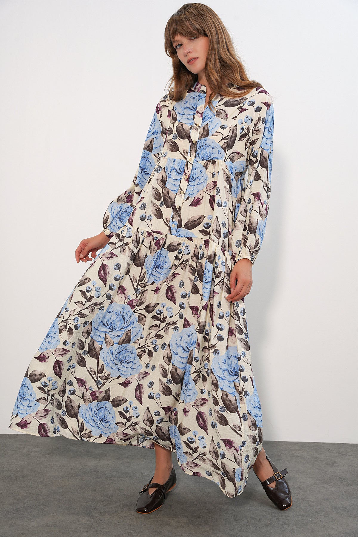 Image of Kadın Lilyum Kumaş Uzun Tesettür Elbise 2593 - Açık Mavi