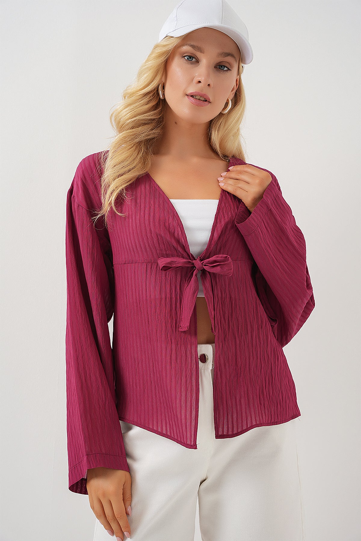 Image of Kadın Önü Bağcıklı Bluz 952 - Bordo