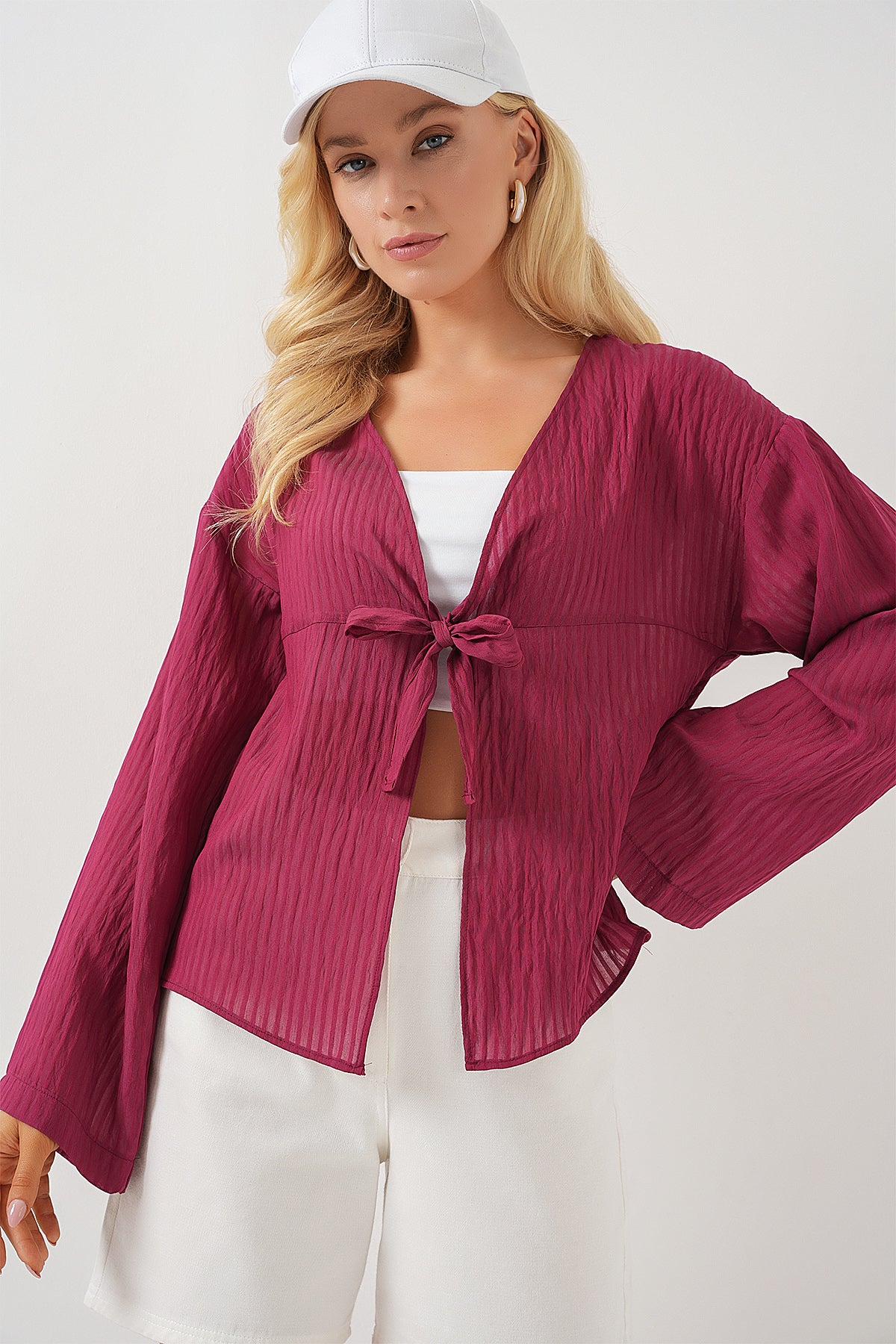 Image of Kadın Önü Bağcıklı Bluz 952 - Bordo