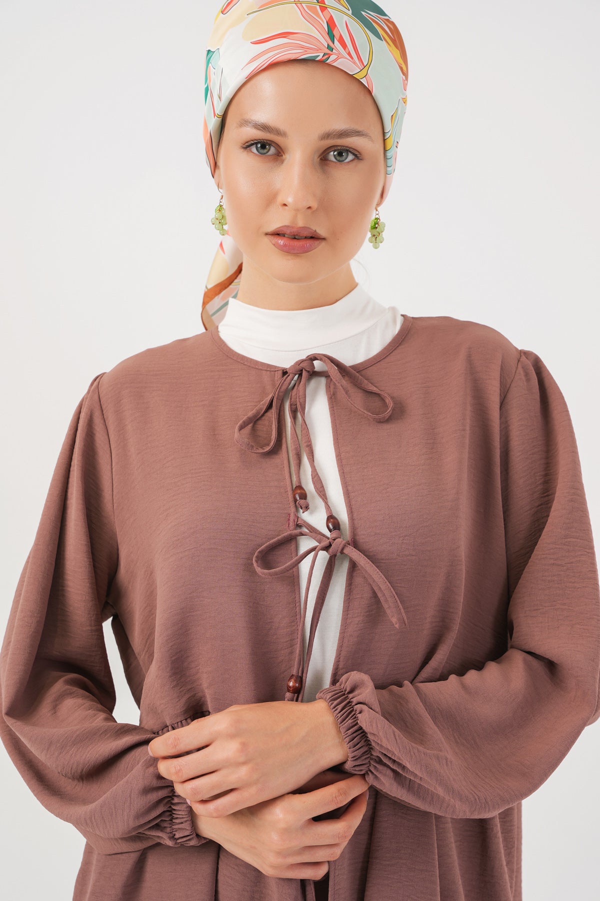 Image of Kadın Önü Bağcıklı Tunik Pantolon İkili Takım 6744 - D.Gül Kurusu