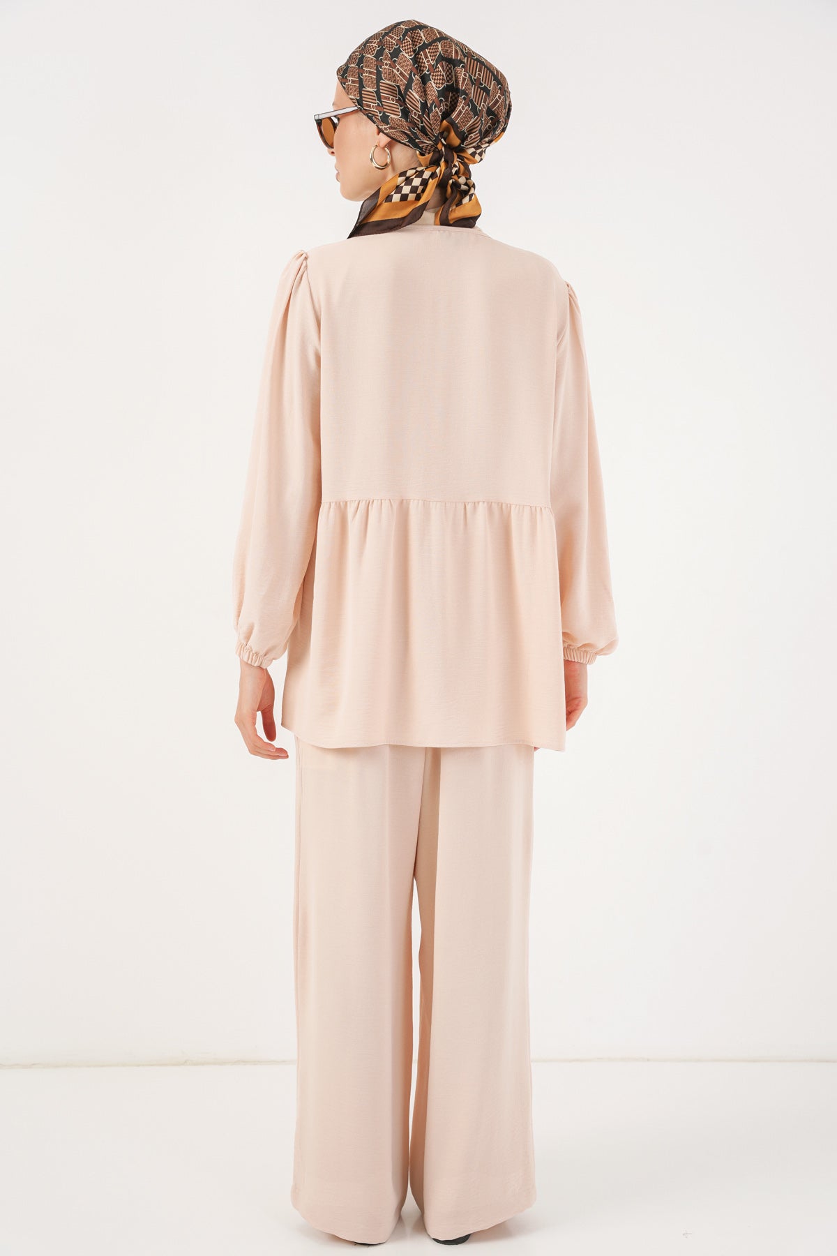 Image of Kadın Önü Bağcıklı Tunik Pantolon İkili Takım 6744 - Krem