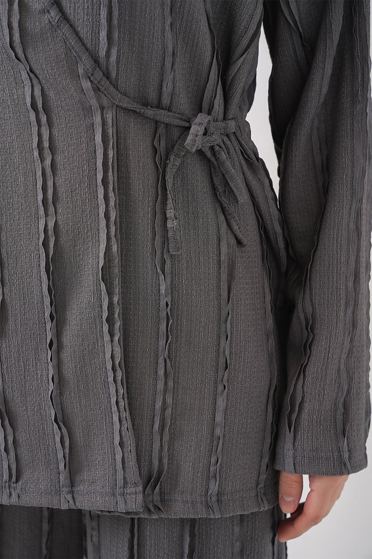 Image of Kadın Örme Kimono Pantolon İkili Takım 30067 - Gri