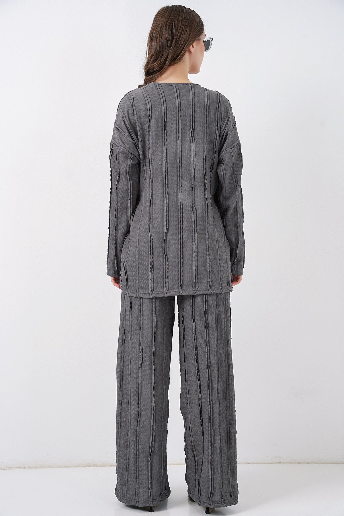 Image of Kadın Örme Kimono Pantolon İkili Takım 30067 - Gri