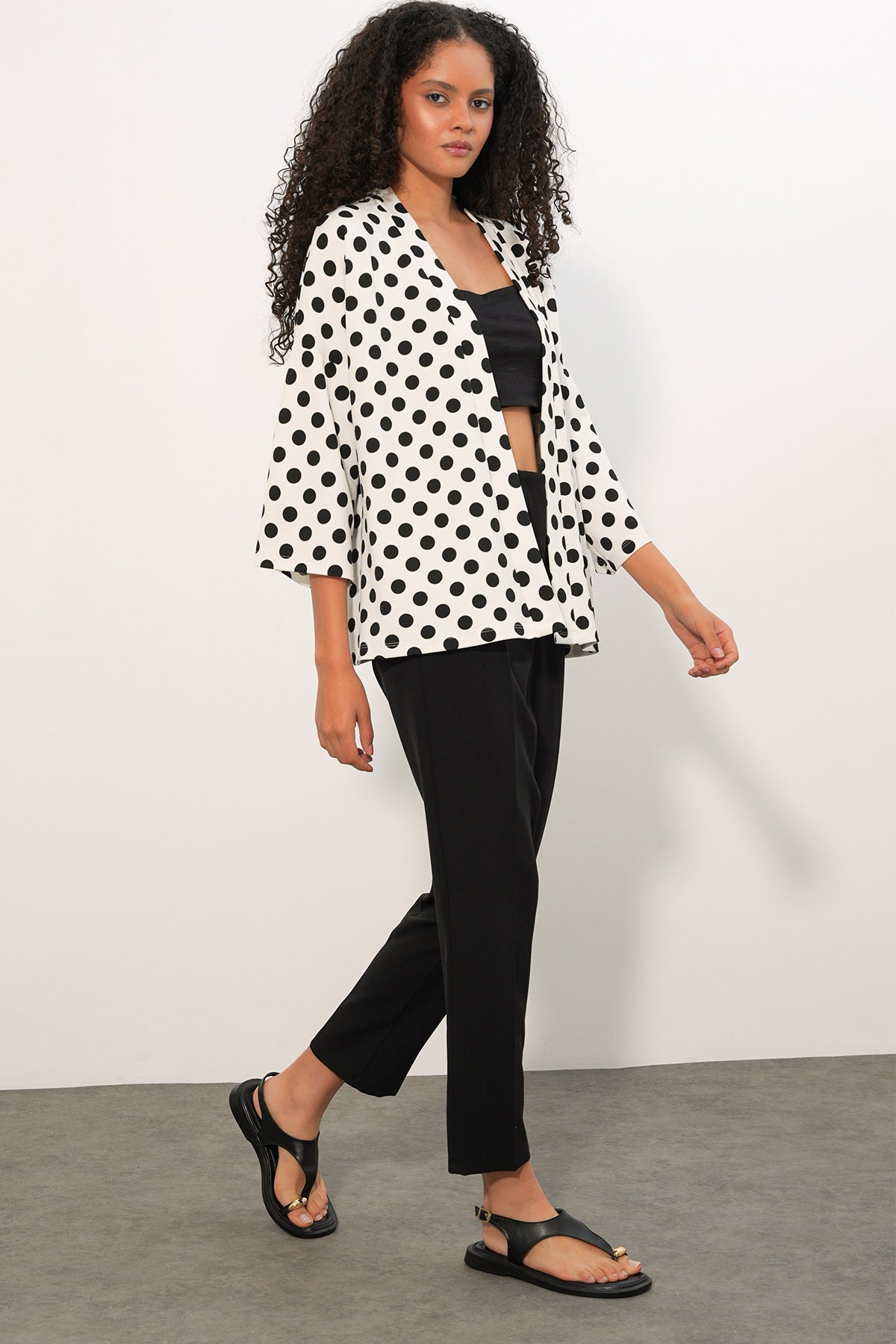 Image of Kadın Örme Puantiyeli Kimono 5996 - Beyaz