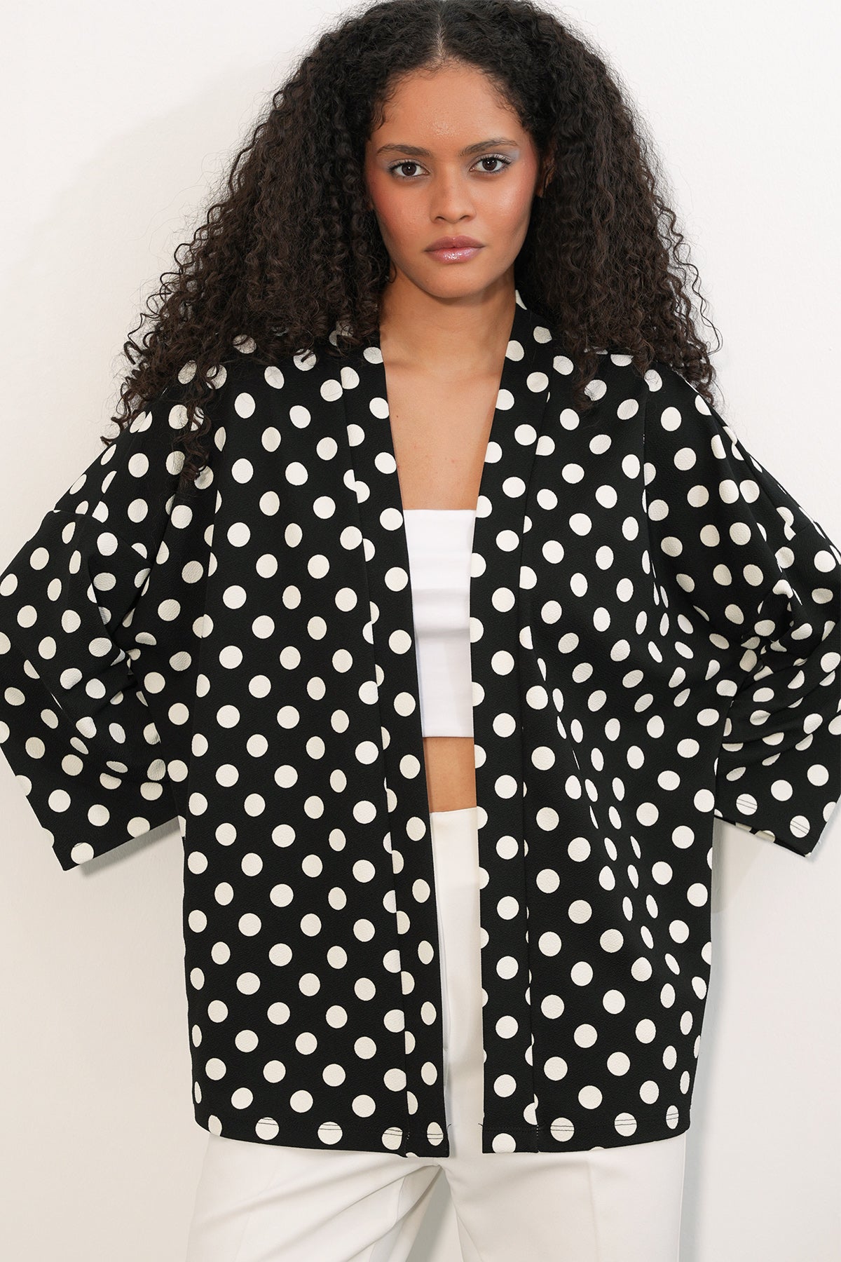 Image of Kadın Örme Puantiyeli Kimono 5996 - Siyah
