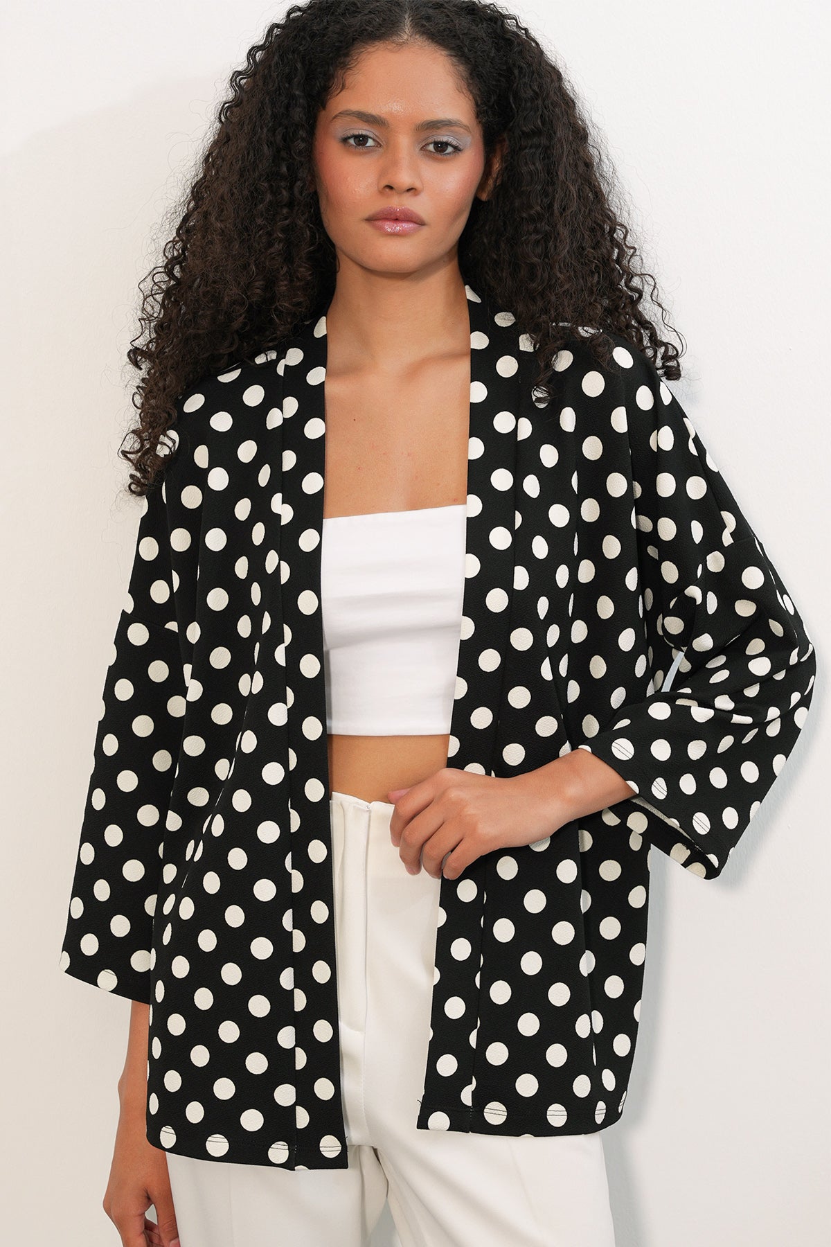 Image of Kadın Örme Puantiyeli Kimono 5996 - Siyah