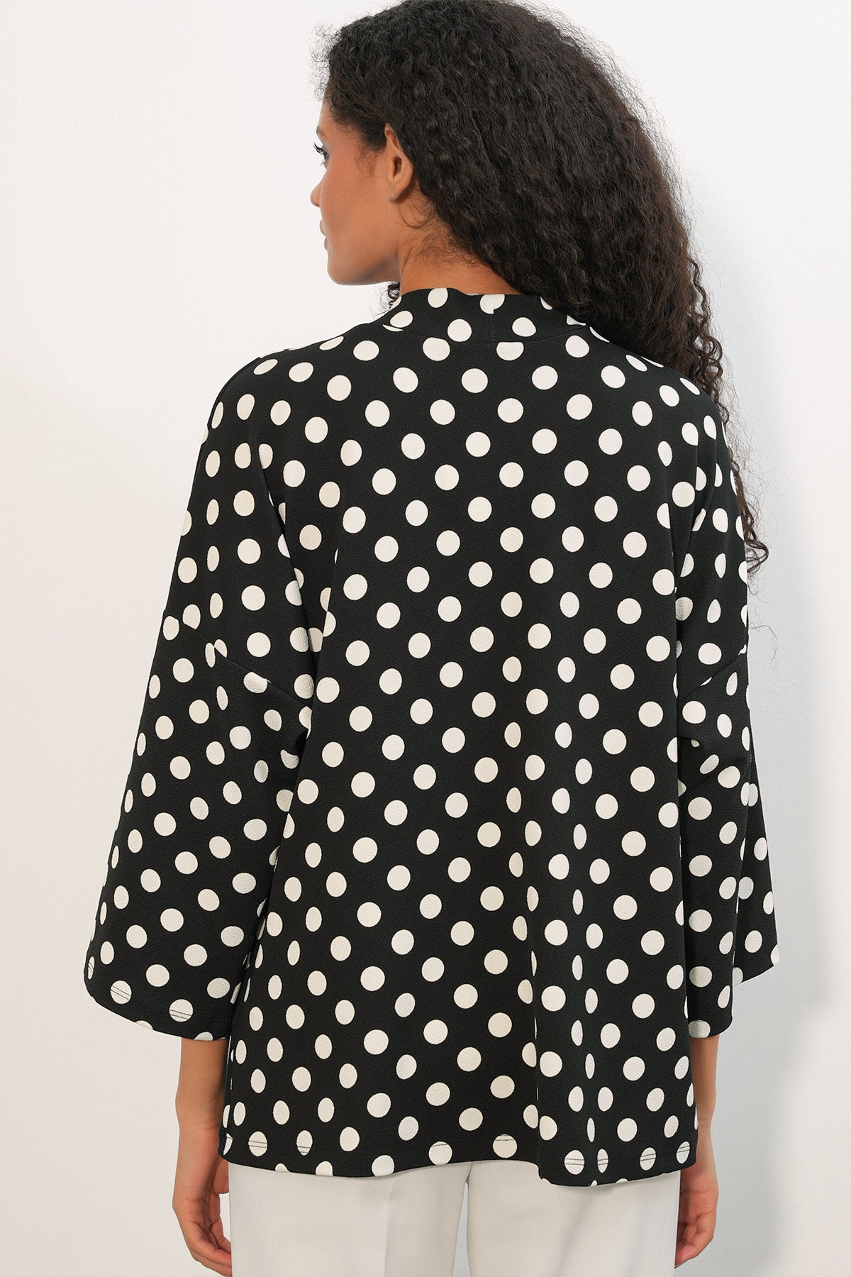 Image of Kadın Örme Puantiyeli Kimono 5996 - Siyah