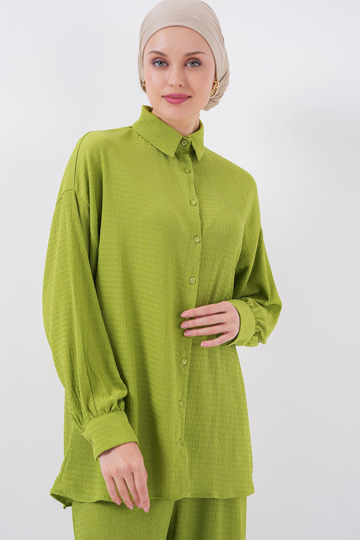 Image of Set Hijab Tricotat pentru Femei (Sus și Jos) 6711 - E.Green