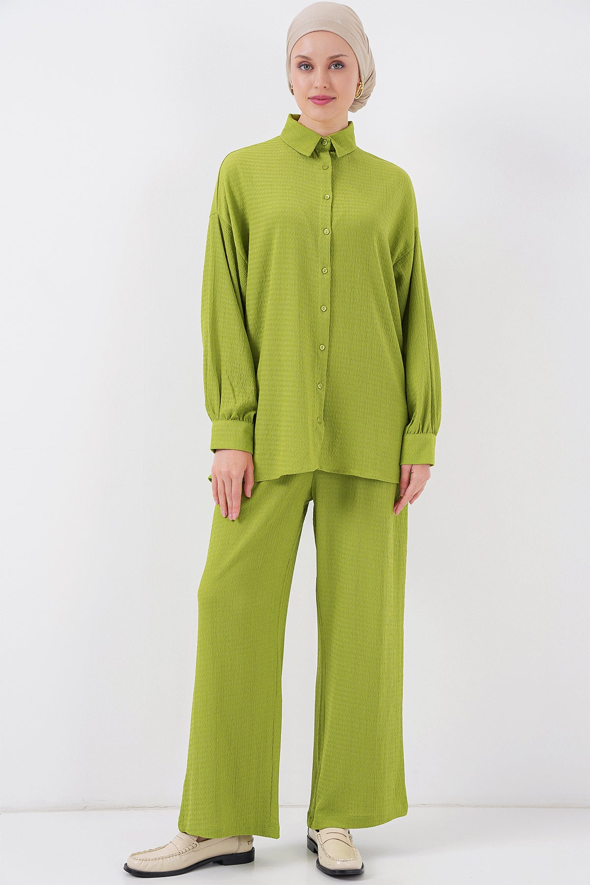 Image of Set Hijab Tricotat pentru Femei (Sus și Jos) 6711 - E.Green