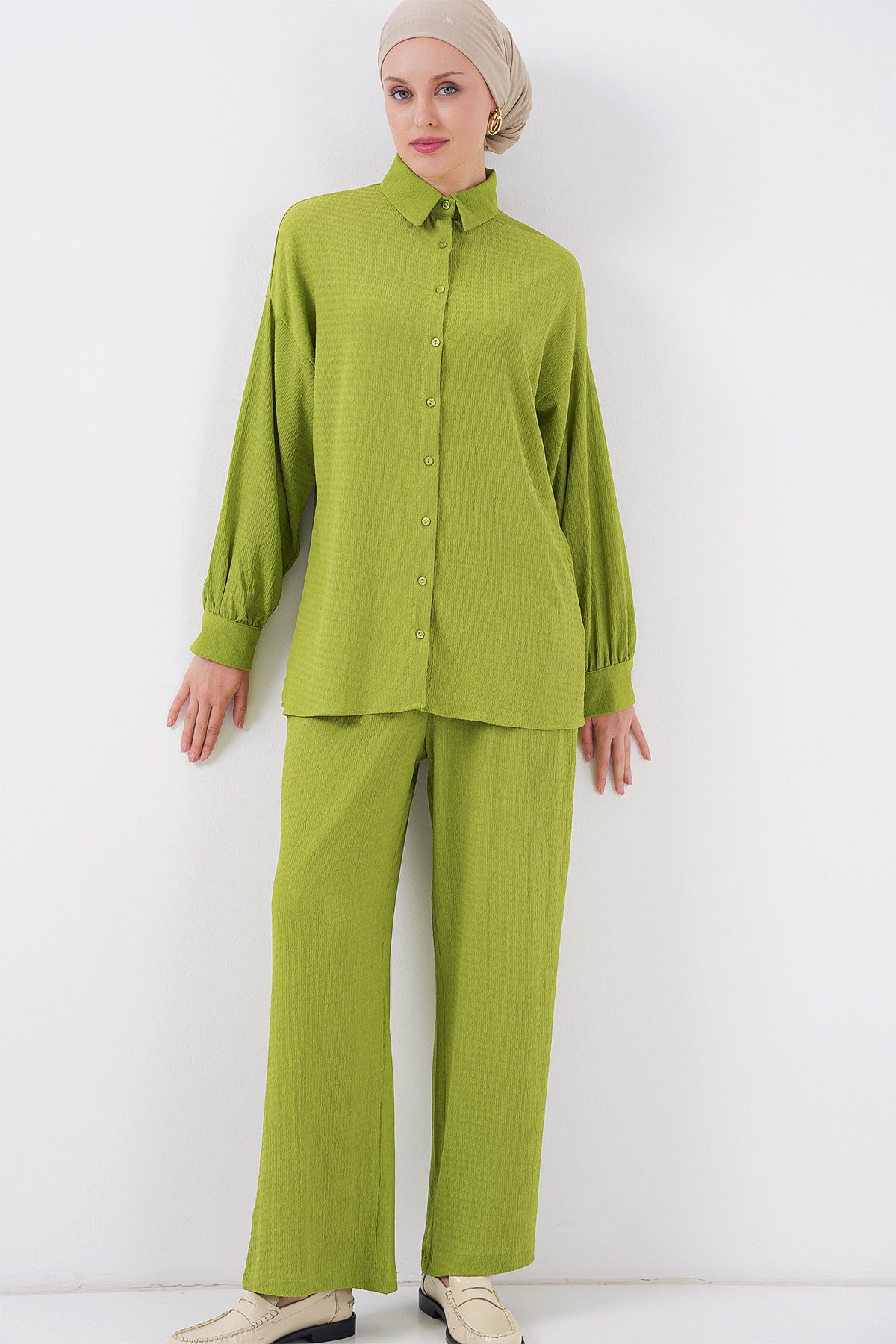 Image of Set Hijab Tricotat pentru Femei (Sus și Jos) 6711 - E.Green