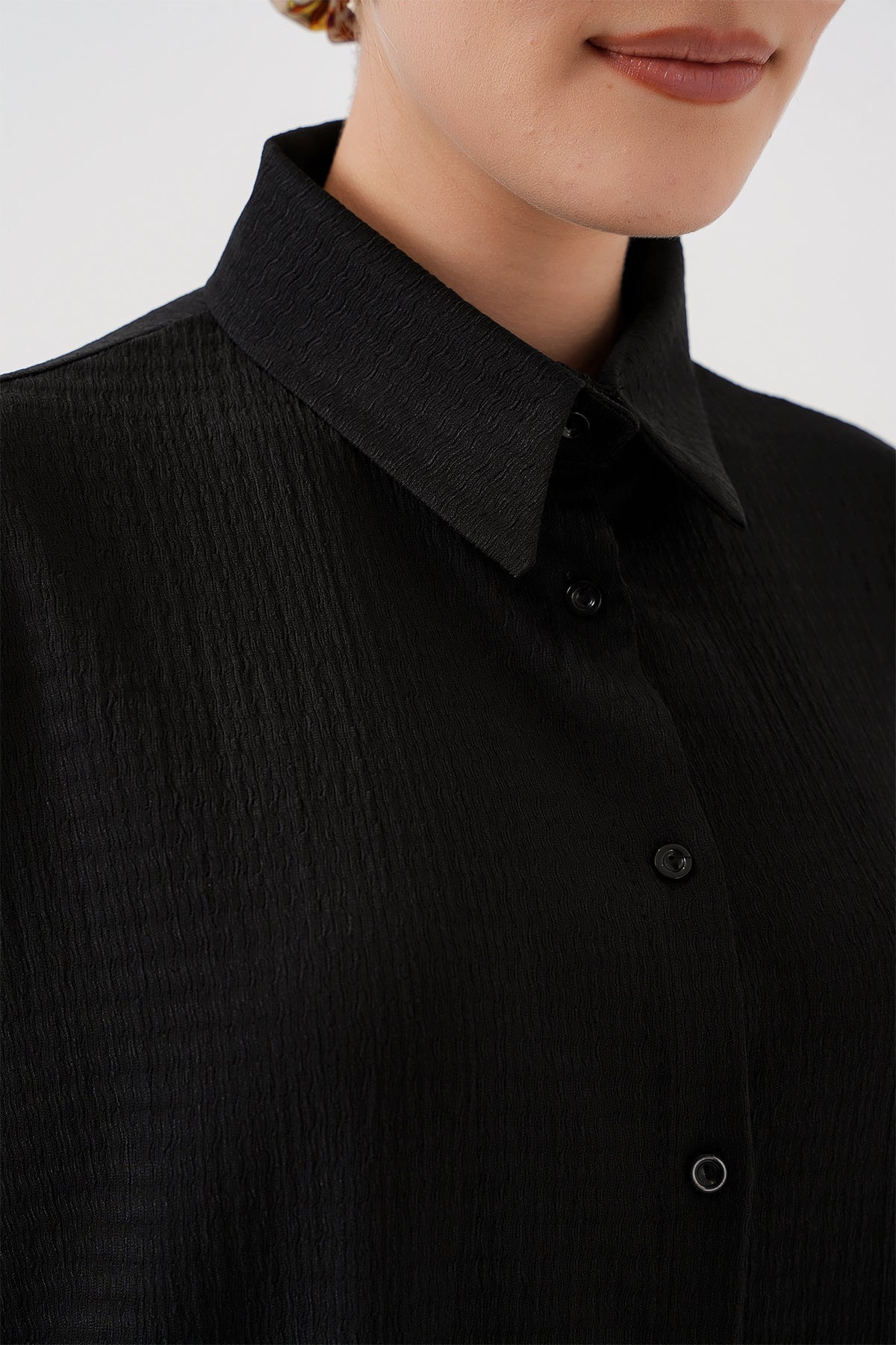 Image of Women's Knitted Hijab Set (Top and Bottom) 6711 - Black