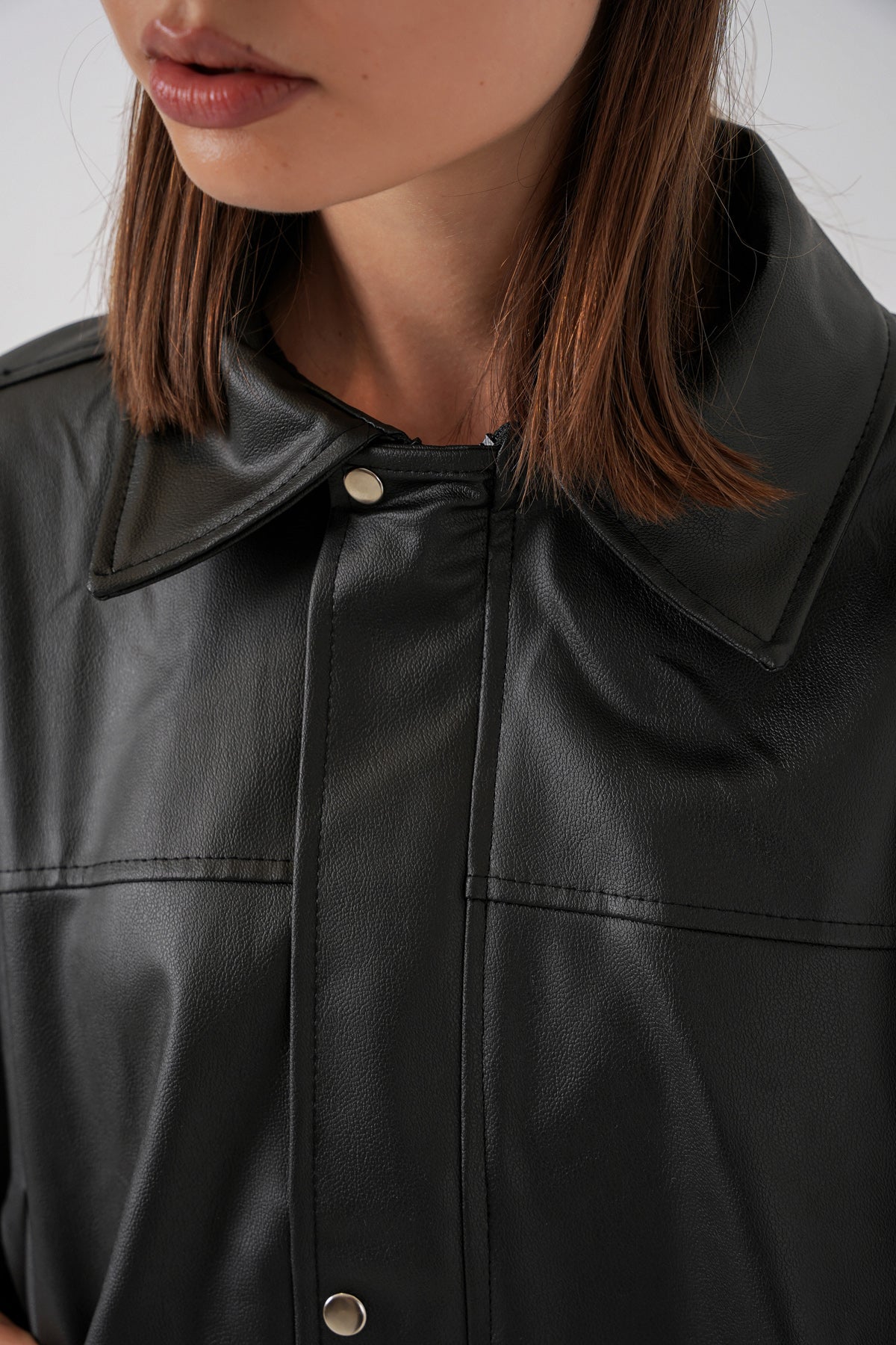 Image of Women's Oversize Leather Jacket 1055 - Black