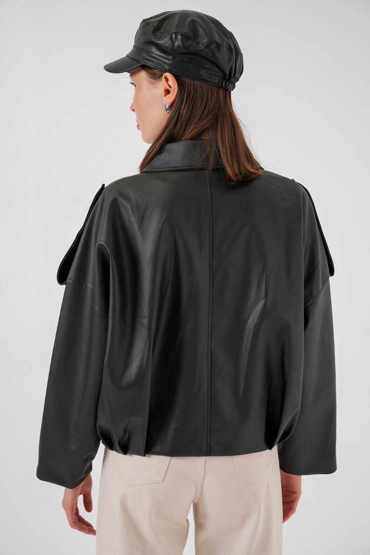 Image of Women's Oversize Leather Jacket 1055 - Black