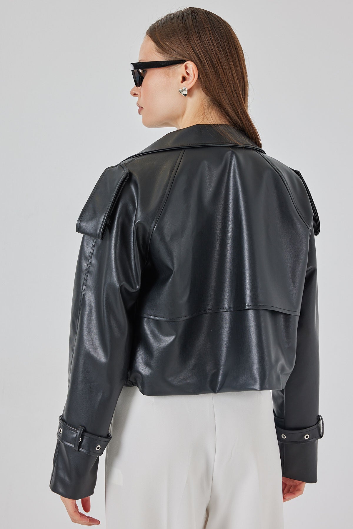 Image of Women's Oversize Leather Jacket 1047 - Black