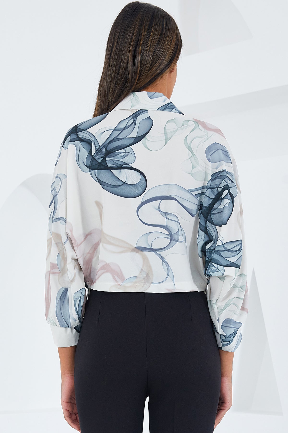 Image of Cămașă scurtă din satin, drapat, supradimensionată, pentru femei, 906 - Indigo