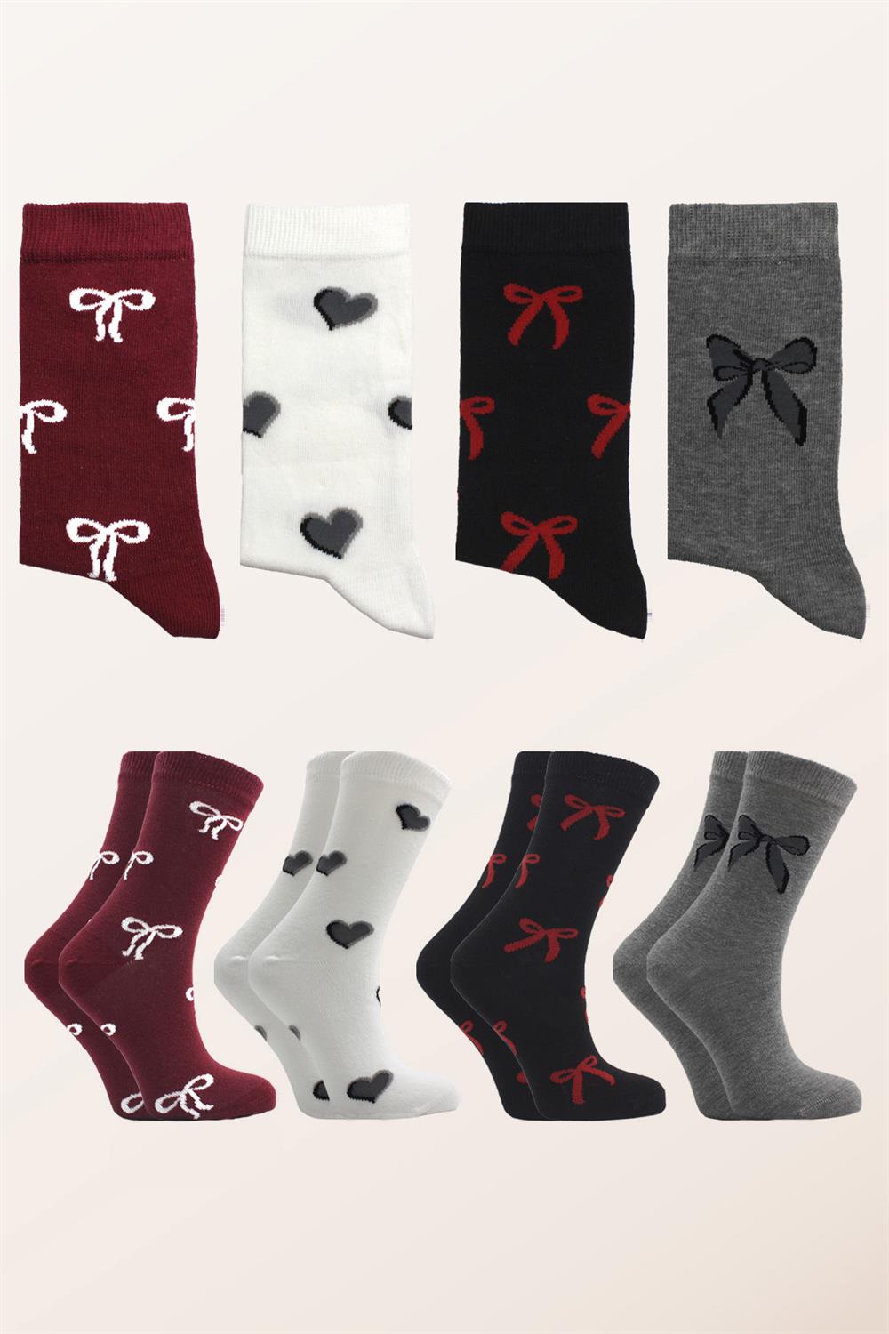 Image of Women's Cotton Patterned Ankle Socks, Multicolored, 4-Pack
