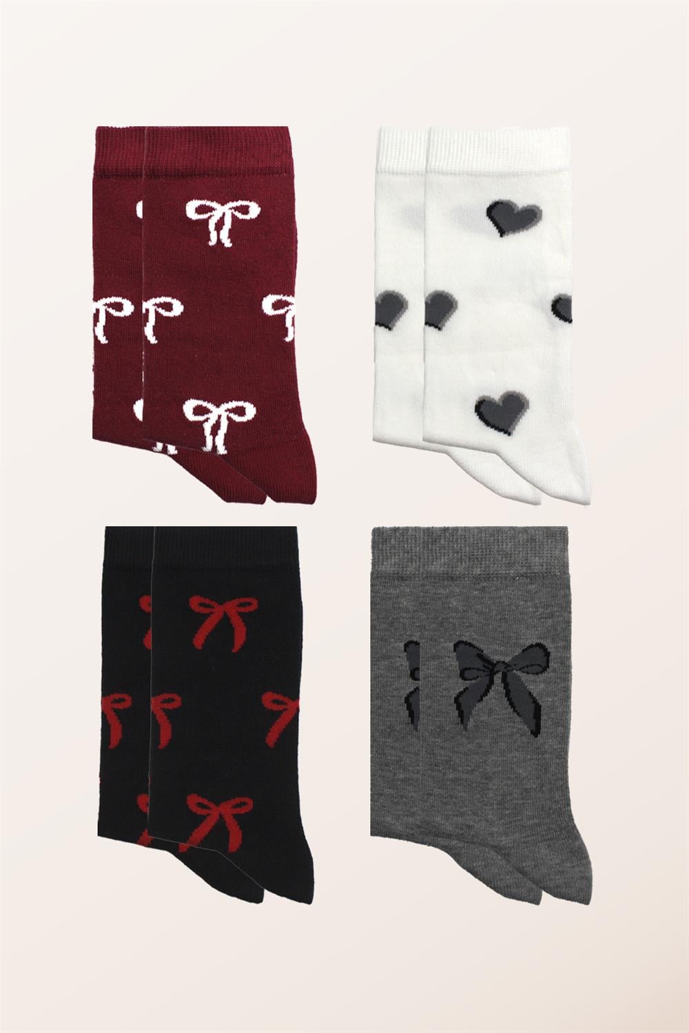 Image of Women's Cotton Patterned Ankle Socks, Multicolored, 4-Pack
