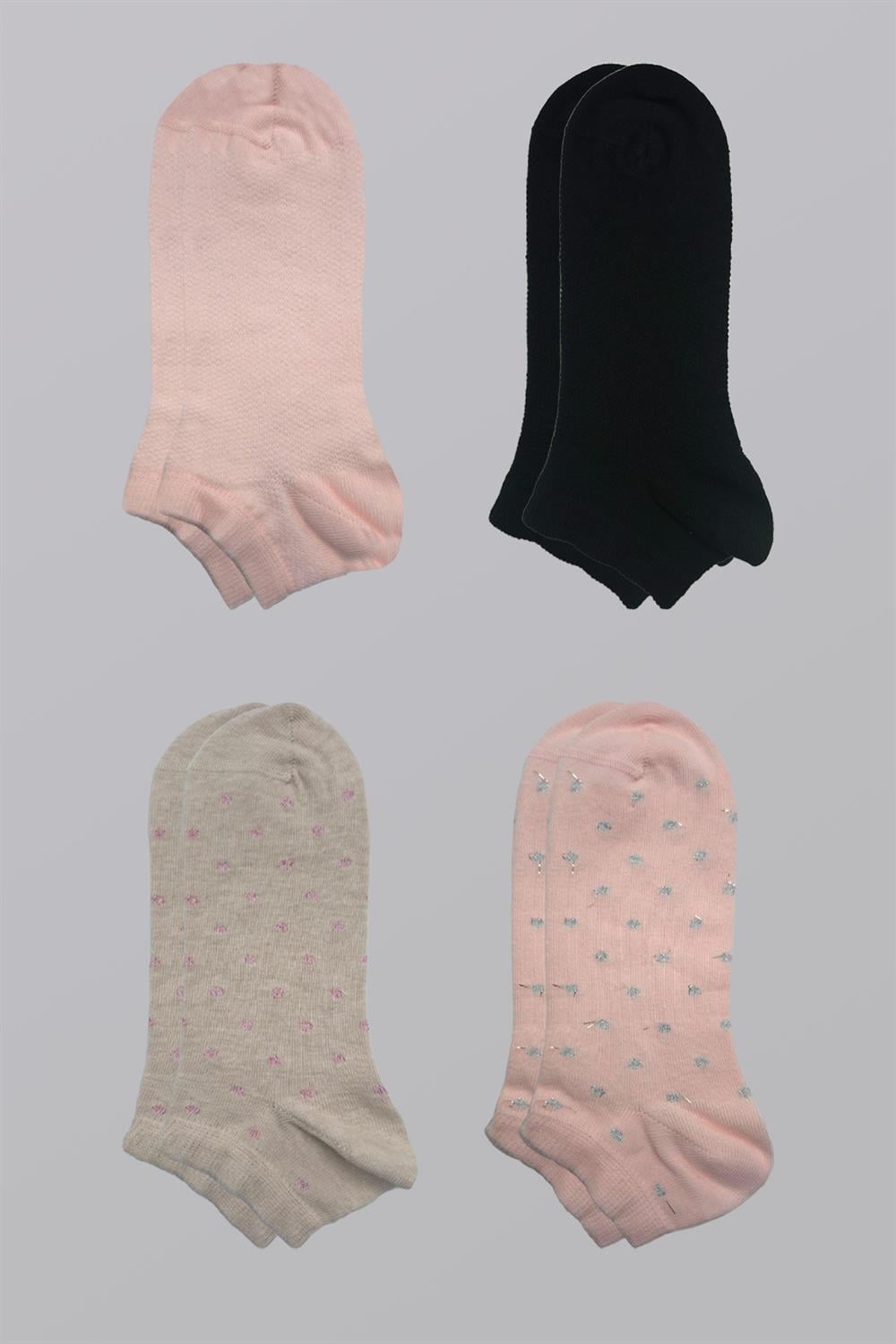 Image of Kadın Pamuklu Patik Çorap Renkli 4'Lü Paket