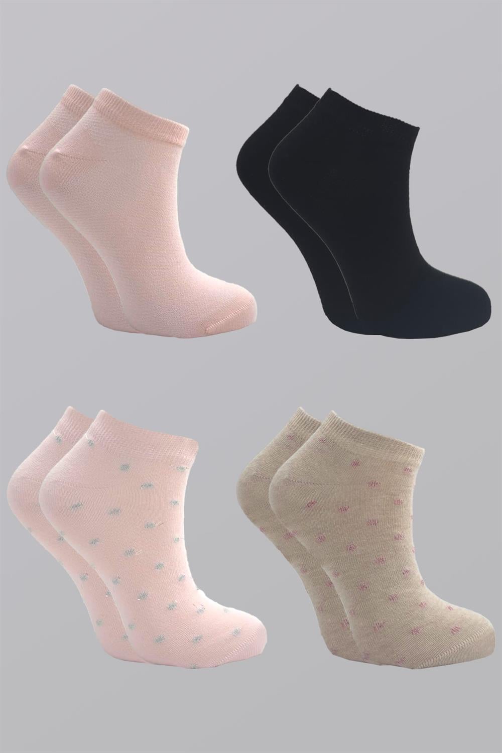 Image of Kadın Pamuklu Patik Çorap Renkli 4'Lü Paket