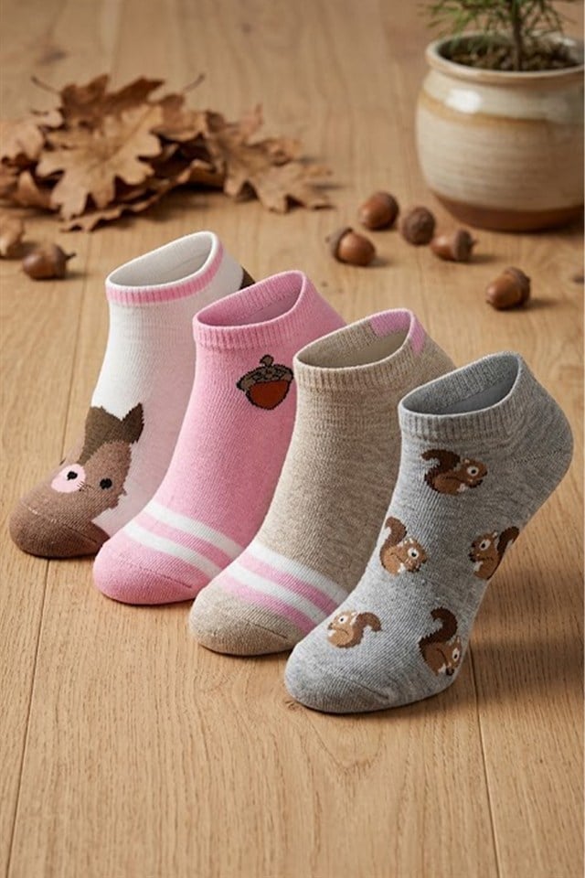 Image of Women's Cotton Ankle Socks, Colorful, 4-Pack