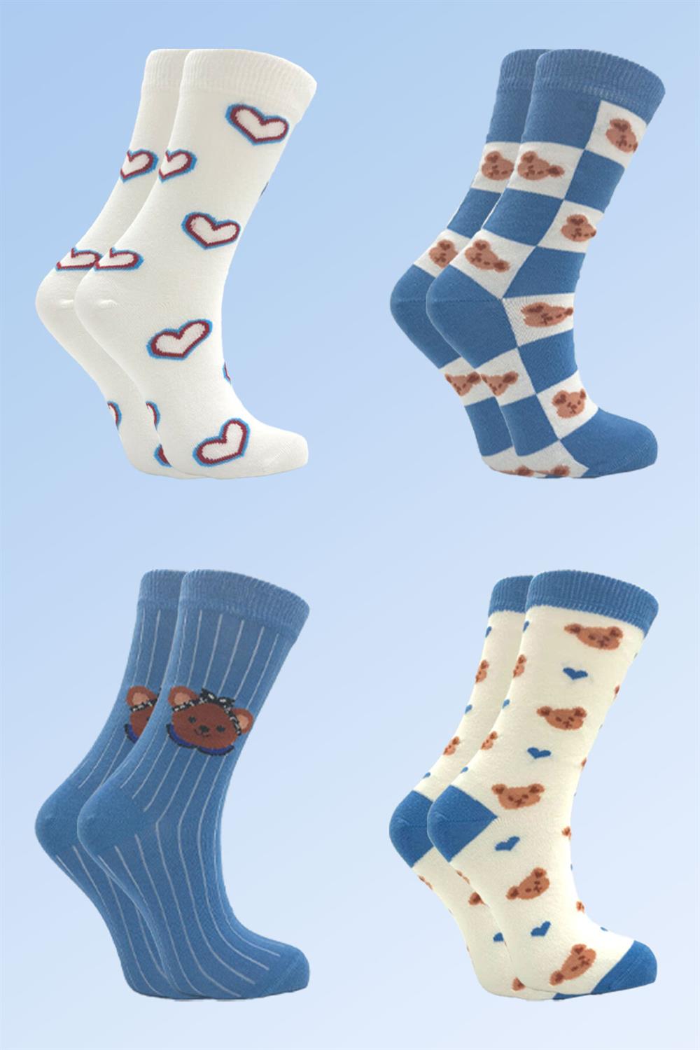 Image of Kadın Pamuklu Soket Çorap Çok Renkli 4'Lü Paket