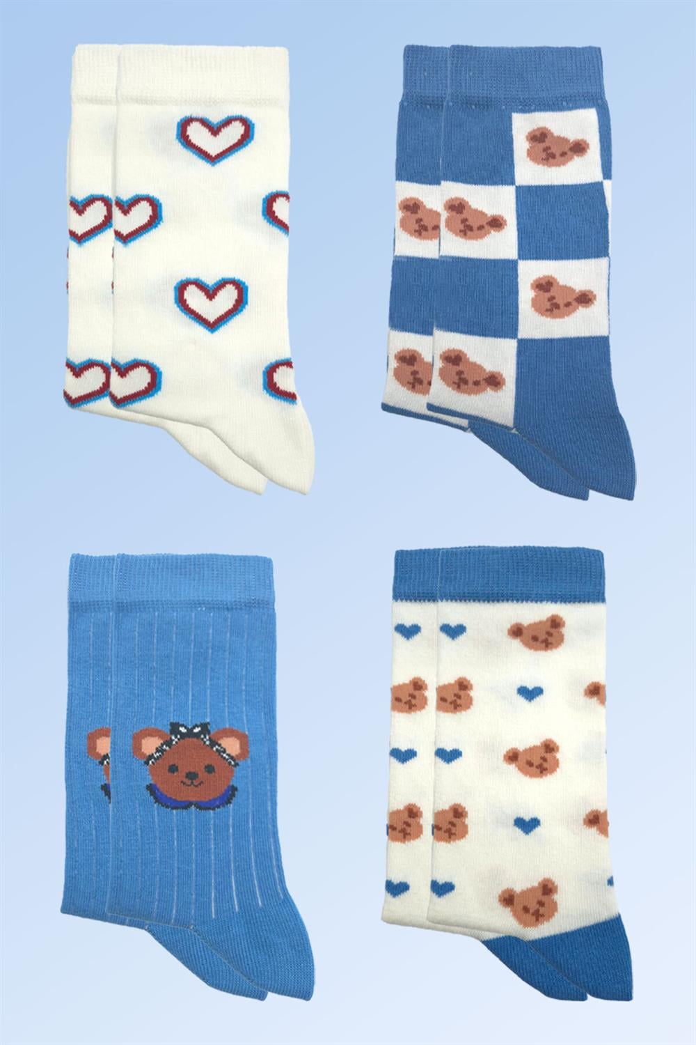Image of Kadın Pamuklu Soket Çorap Çok Renkli 4'Lü Paket