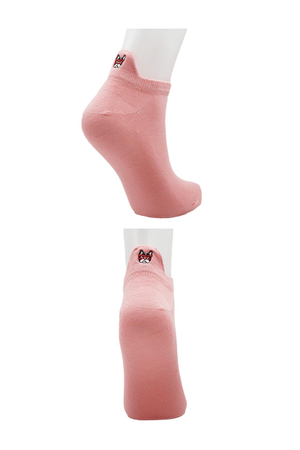 Image of Kadın Pembe Renkli Nakışlı Pamuklu Patik Çorap 4'Lü Paket