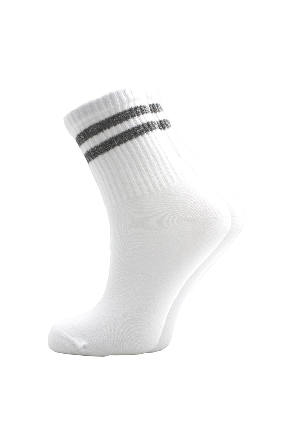 Image of Women's Colorful Striped White Ankle Tennis Socks College 4-Pack