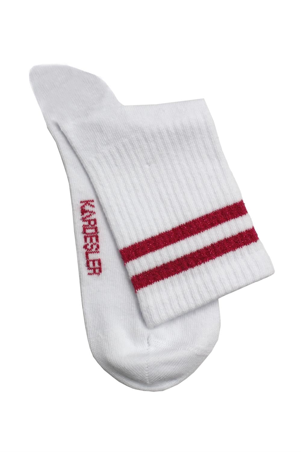 Image of Women's Colorful Striped White Ankle Tennis Socks College 4-Pack