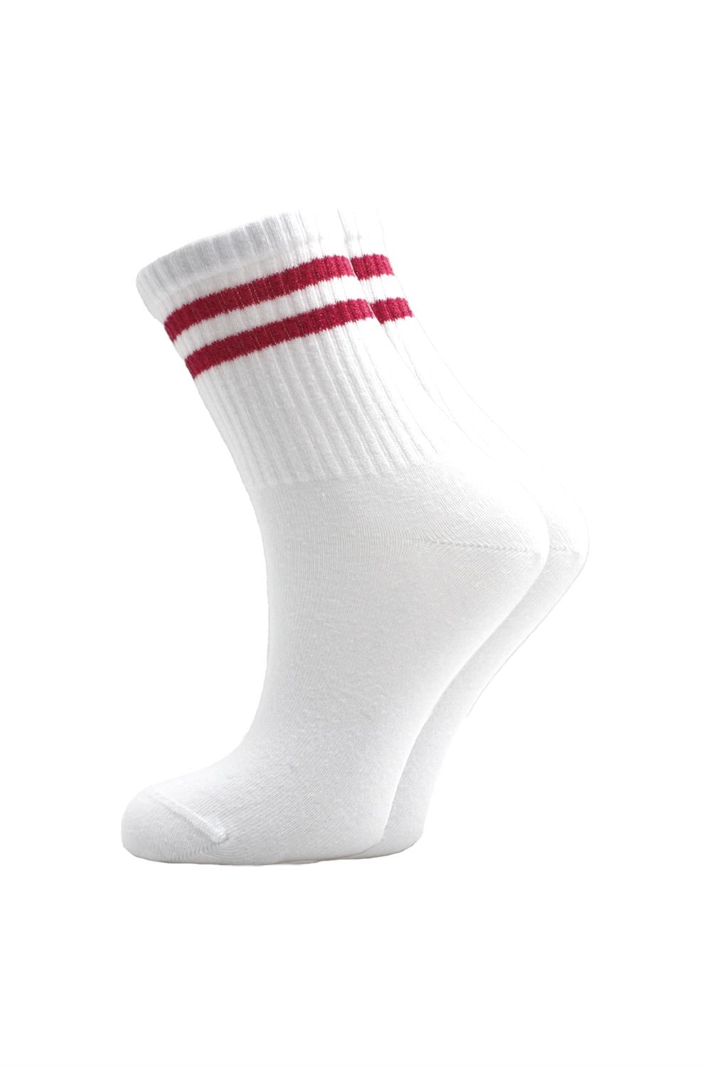 Image of Women's Colorful Striped White Ankle Tennis Socks College 4-Pack