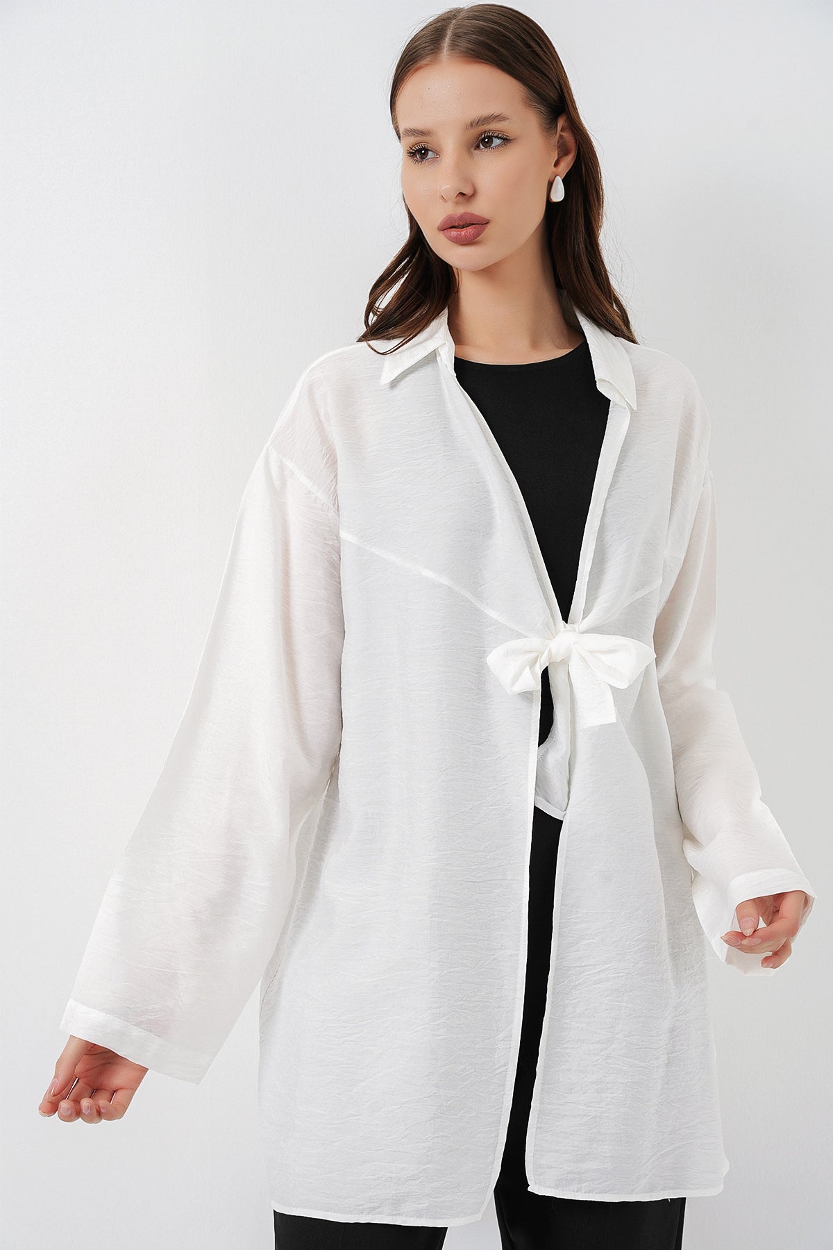 Image of Kadın Salaş Bağcıklı Kimono 5981 - Beyaz