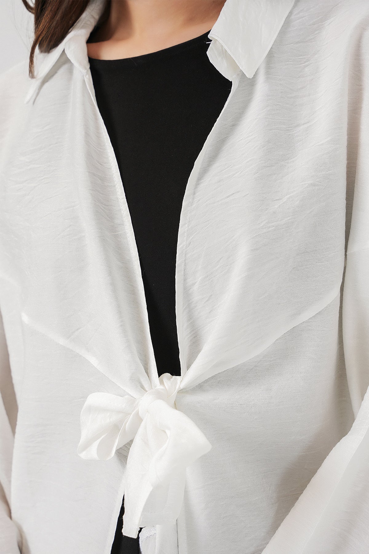 Image of Kadın Salaş Bağcıklı Kimono 5981 - Beyaz